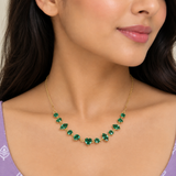 Anti-Tarnish Multi-Cut Emerald-Green Crystal Station Gold Necklace