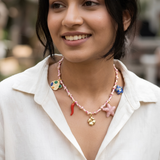 Anti-Tarnish Multi-Charm Braided Cord Gold Necklace