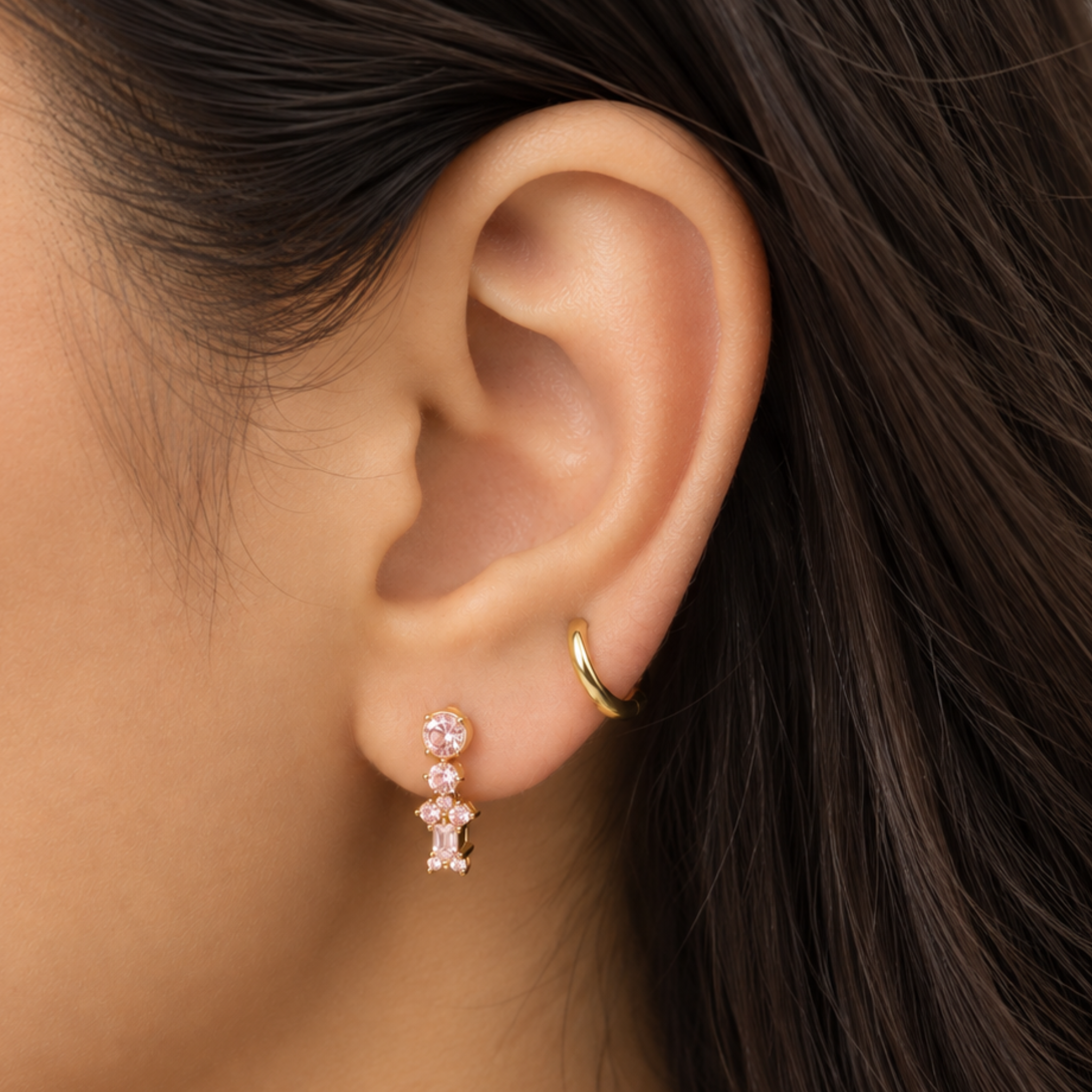 Champagne Crystal Cluster Gold Huggie Hoop Earrings