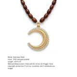 Anti-Tarnish Textured Crescent Moon Crystal Gold Pendant Necklace