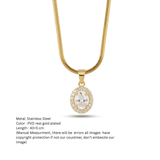 Anti-Tarnish Oval Solitaire Halo Gold Pendant Necklace