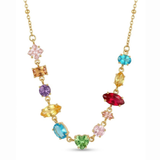 Anti-Tarnish Rainbow Multi-Cut Gemstone Gold Station Necklace