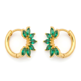 Emerald Marquise Fan Gold Huggie Hoop Earrings