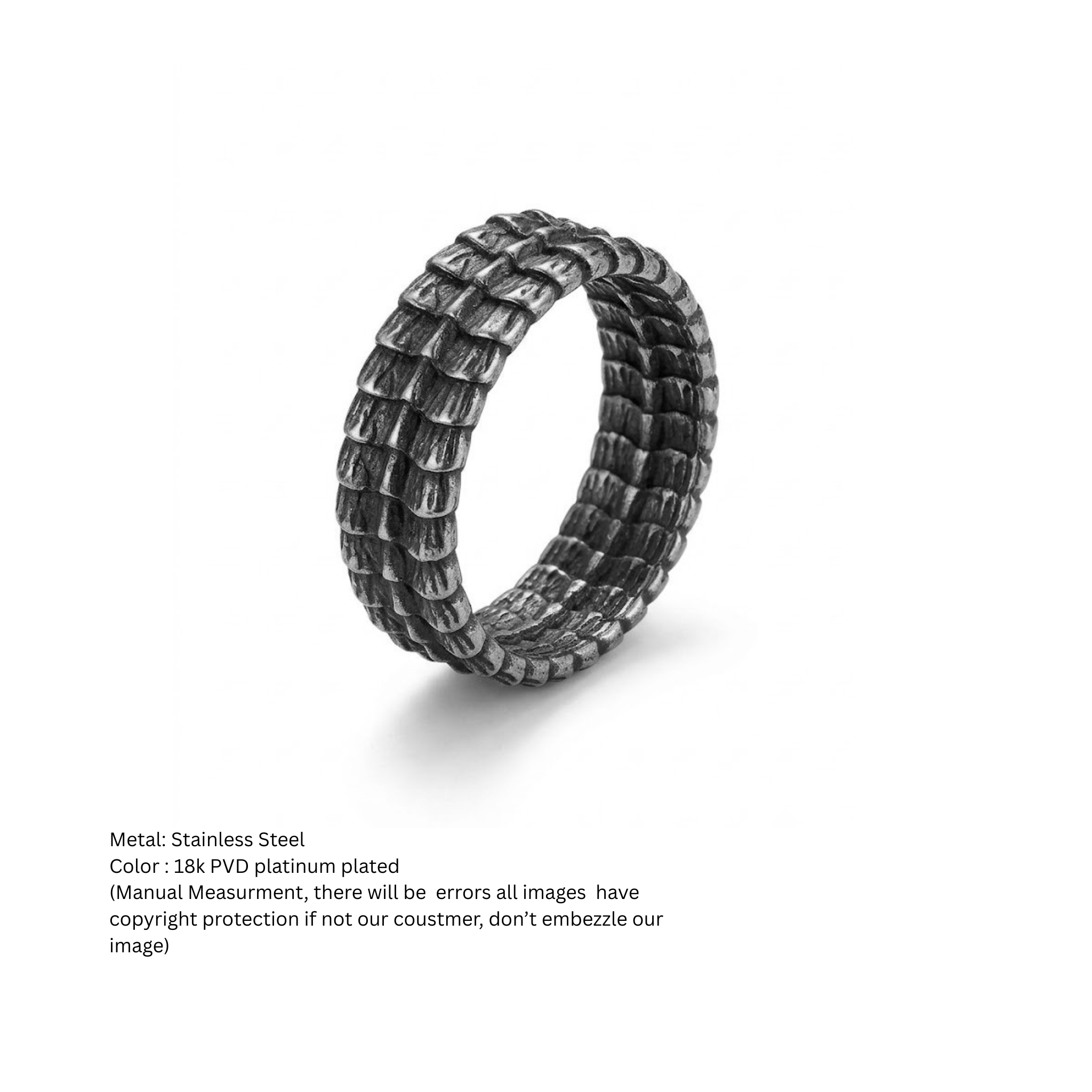 Mythic Dragon Scale Textured Band Ring – Antique Sterling Silver Finish