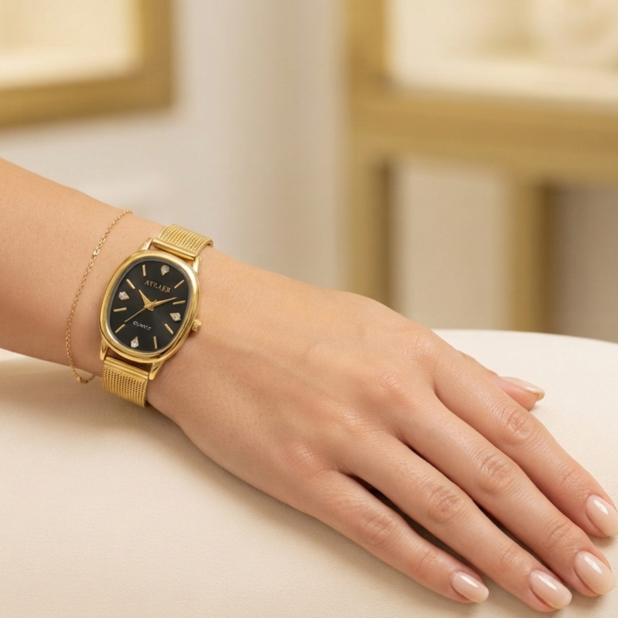 Elegance Square Gold-Plated Watch with White Dial & Crystal Accents | Anti-Tarnish Daily Wear Timepiece