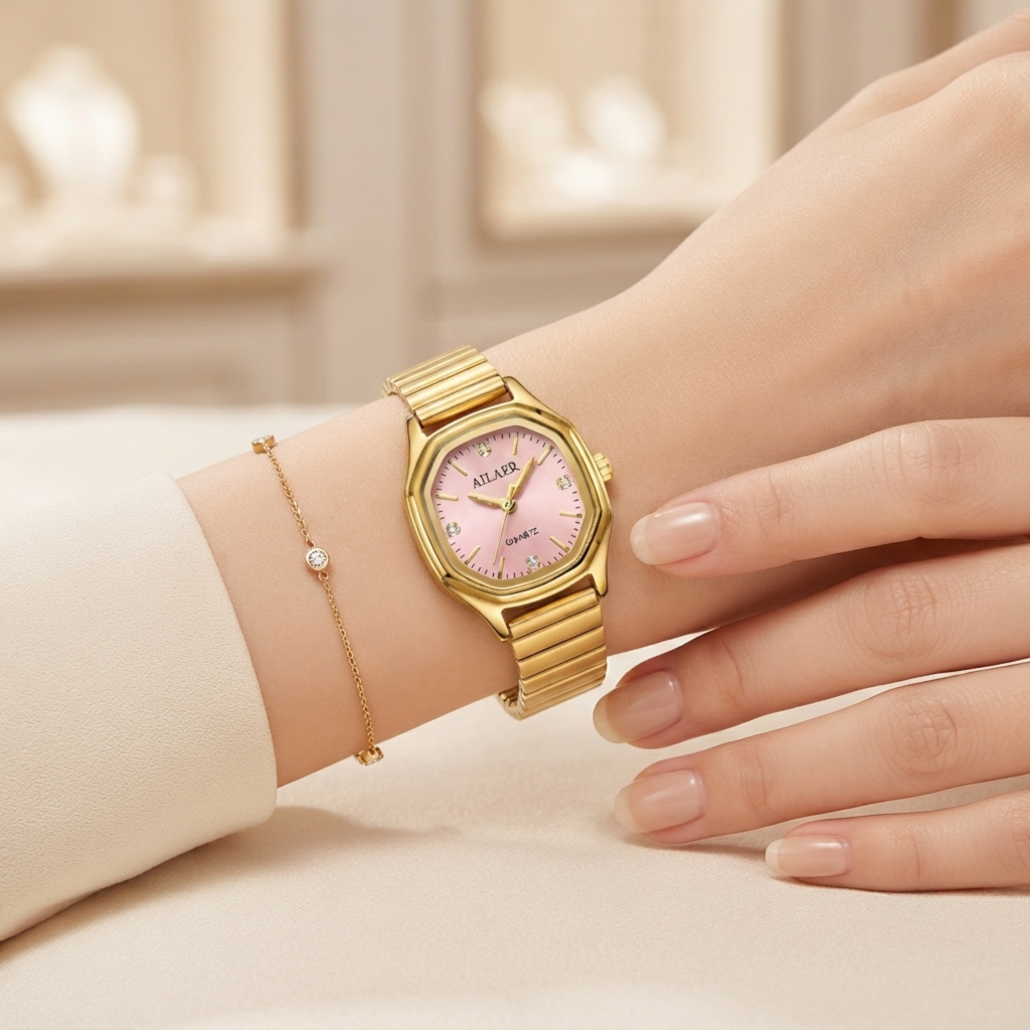 Annie Time Vintage Square Gold Watch for Women