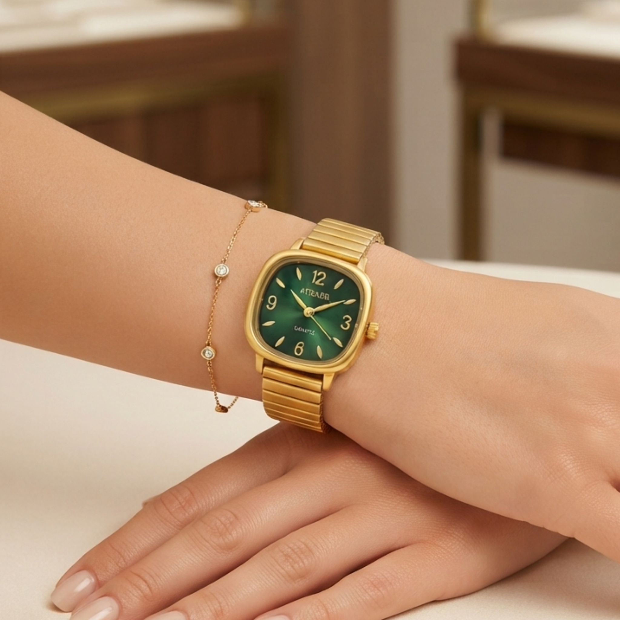 Aura Vintage Square Gold Watch for Women