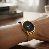 Atrikar Elegant Gold Mesh Watch with Minimalist Black Dial & White Hands